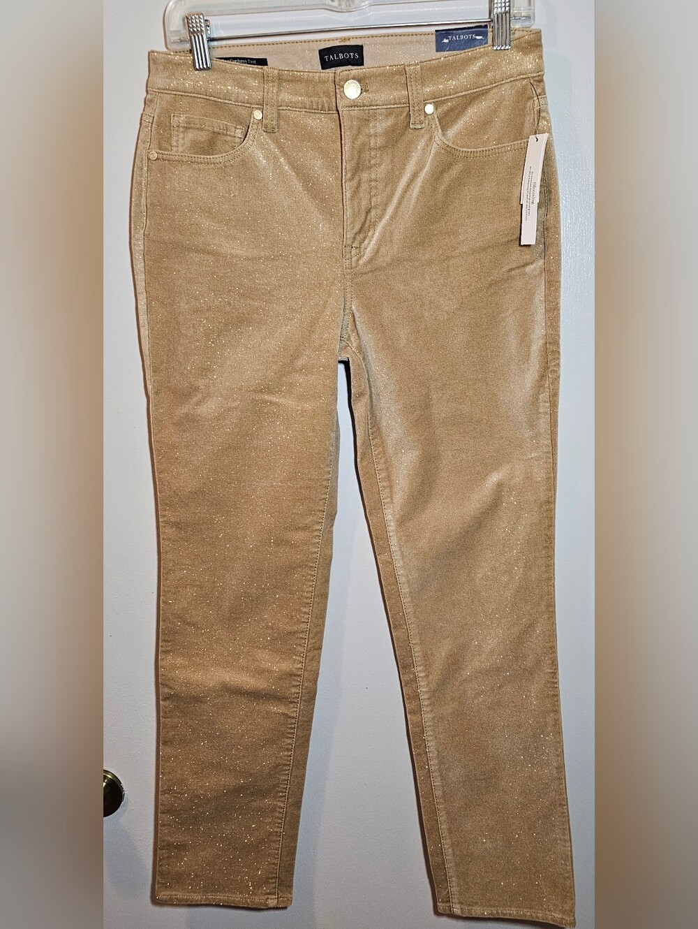 Talbots Slimming Beige Corduroy Pants With A Glitter Finish Women's Size 4P NWT